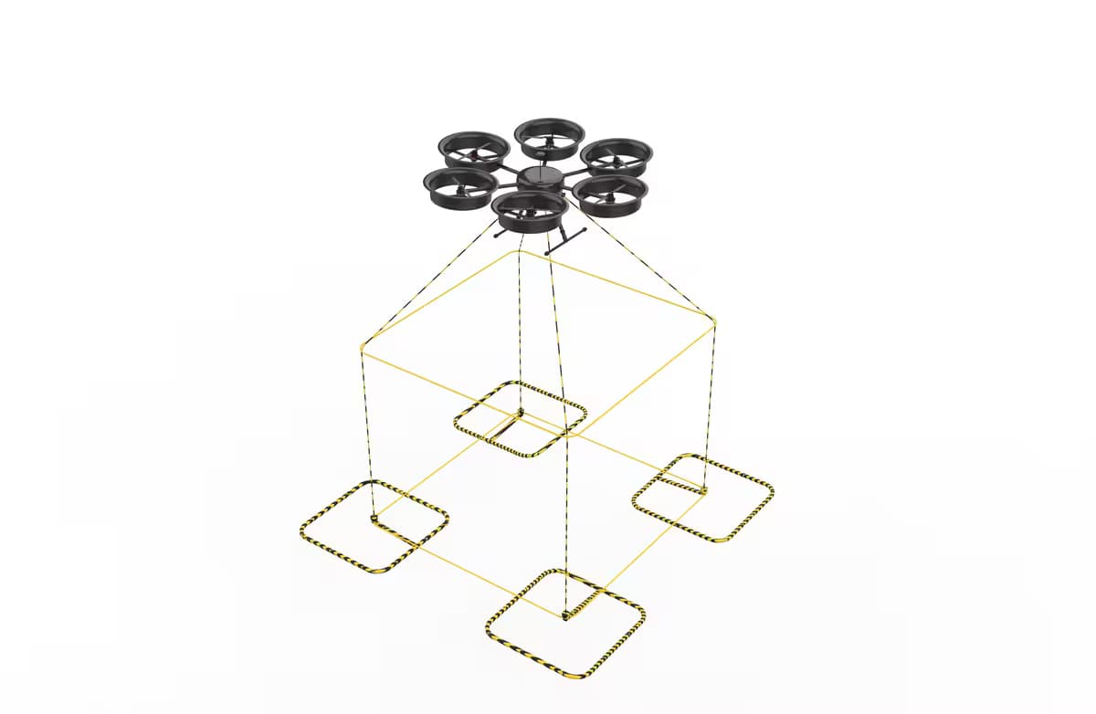 Hexacopter deep mine-detection frames, schematic